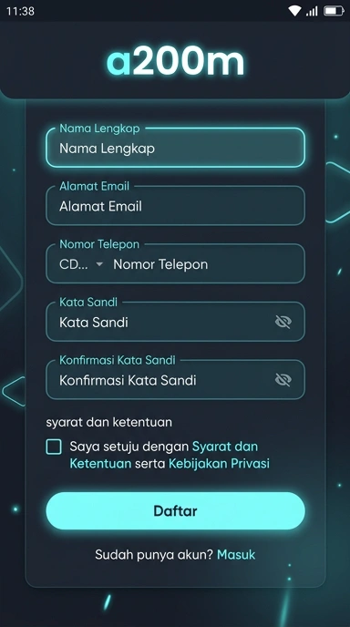 Tampilan halaman daftar a200m