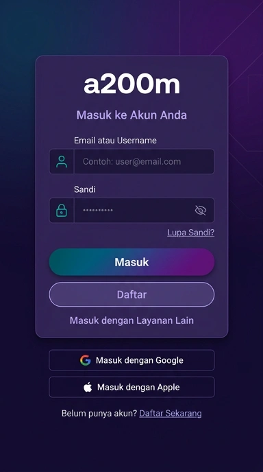 Tampilan halaman login a200m